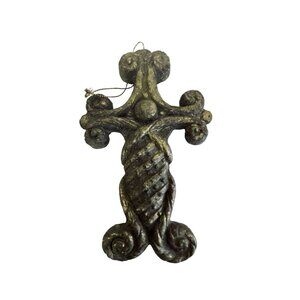 Christmas Ornament Wall Cross Resin Rustic Black Gold Home Decor 6' x 2"